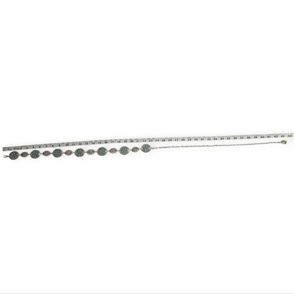 Turquoise Silver Color Vintage Carved‎ Flower Style, Waist Chain Belt